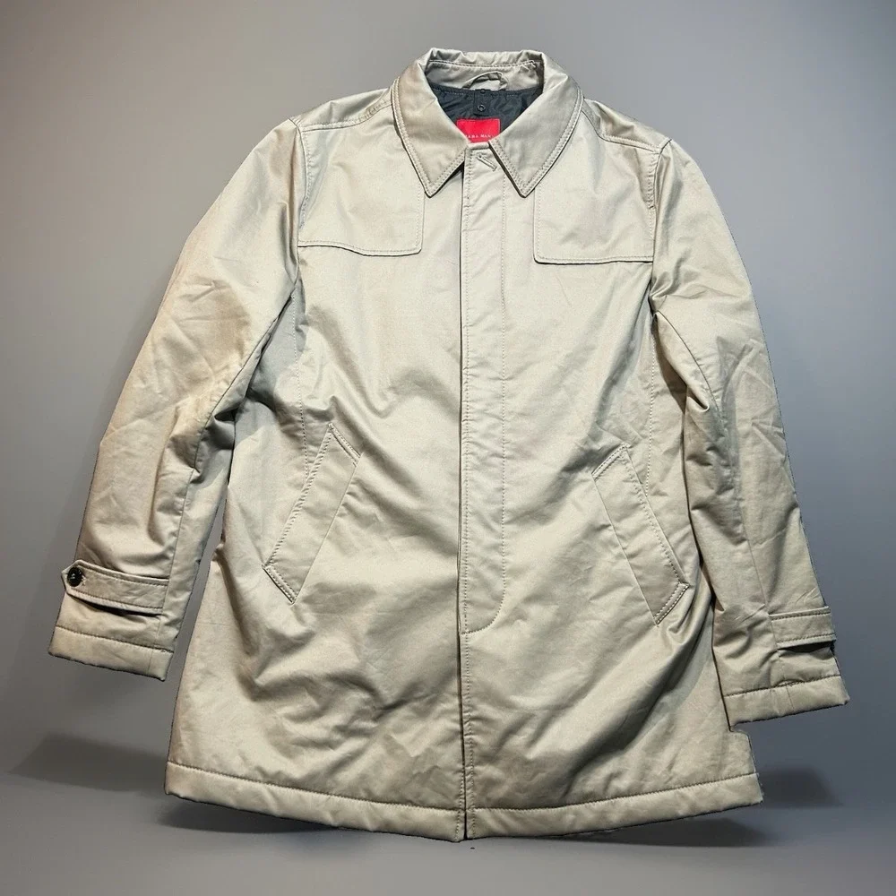 Zara Man Hidden Button Car Coat Technical Trench Jacket Beige Mens Sz XL